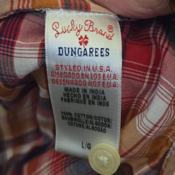 Lucky Brand Western Pearl Snap Red Plaid 100% Cotton Suatainable Shirt Size L - Picture 5 of 5